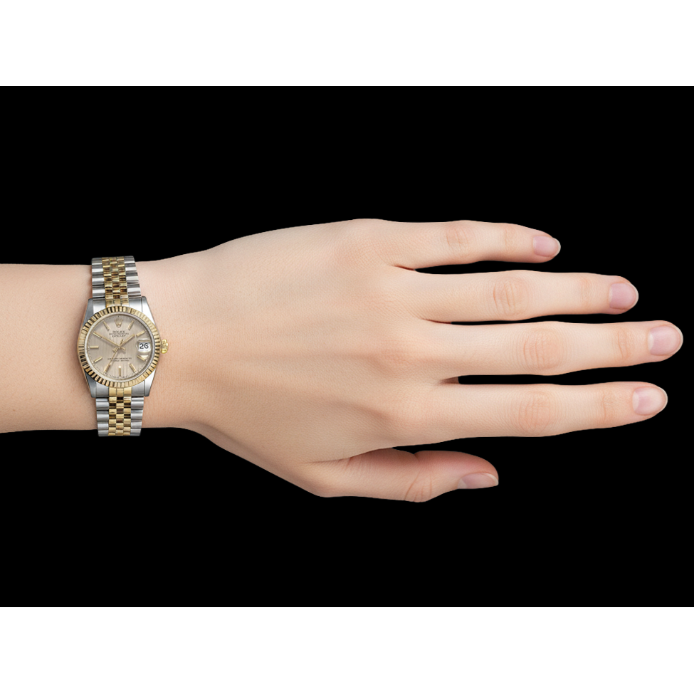 Ladies Rolex Datejust Champagne Tapestry Stick Dial 31mm Watch