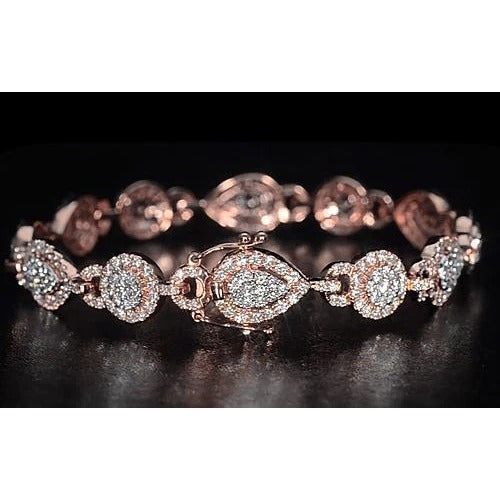 Ladies Tennis Bracelet 10 Carats Real Lab Grown Diamond Rose Gold Jewelry