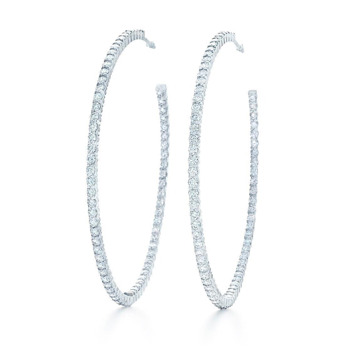 Lady Hoop Earring 14K White Gold 4.30 Carats Round Cut Real Diamonds - Hoop Earrings-harrychadent.ca
