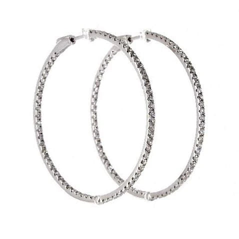 Lady Hoop Earrings 3 Ct F Vs Round Cut Real Diamonds White Gold 14K