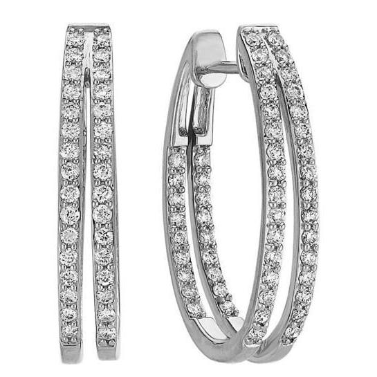 Lady Hoop Earrings 4 Carats Double Row Natural Diamonds White Gold 14K