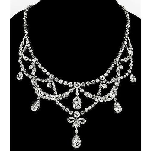 Lady Necklace With Chain White Gold 34.00 Ct Round Small Natural Diamonds