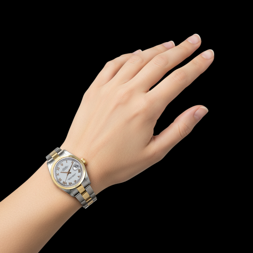 Lady Date-just Rolex White Roman Dial 31mm Gold Steel Watch