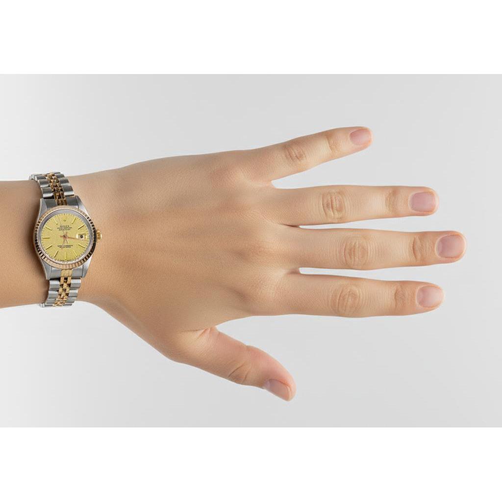 Lady Watch Champagne Stick Dial Rolex Bezel Yellow Gold Jubilee P2