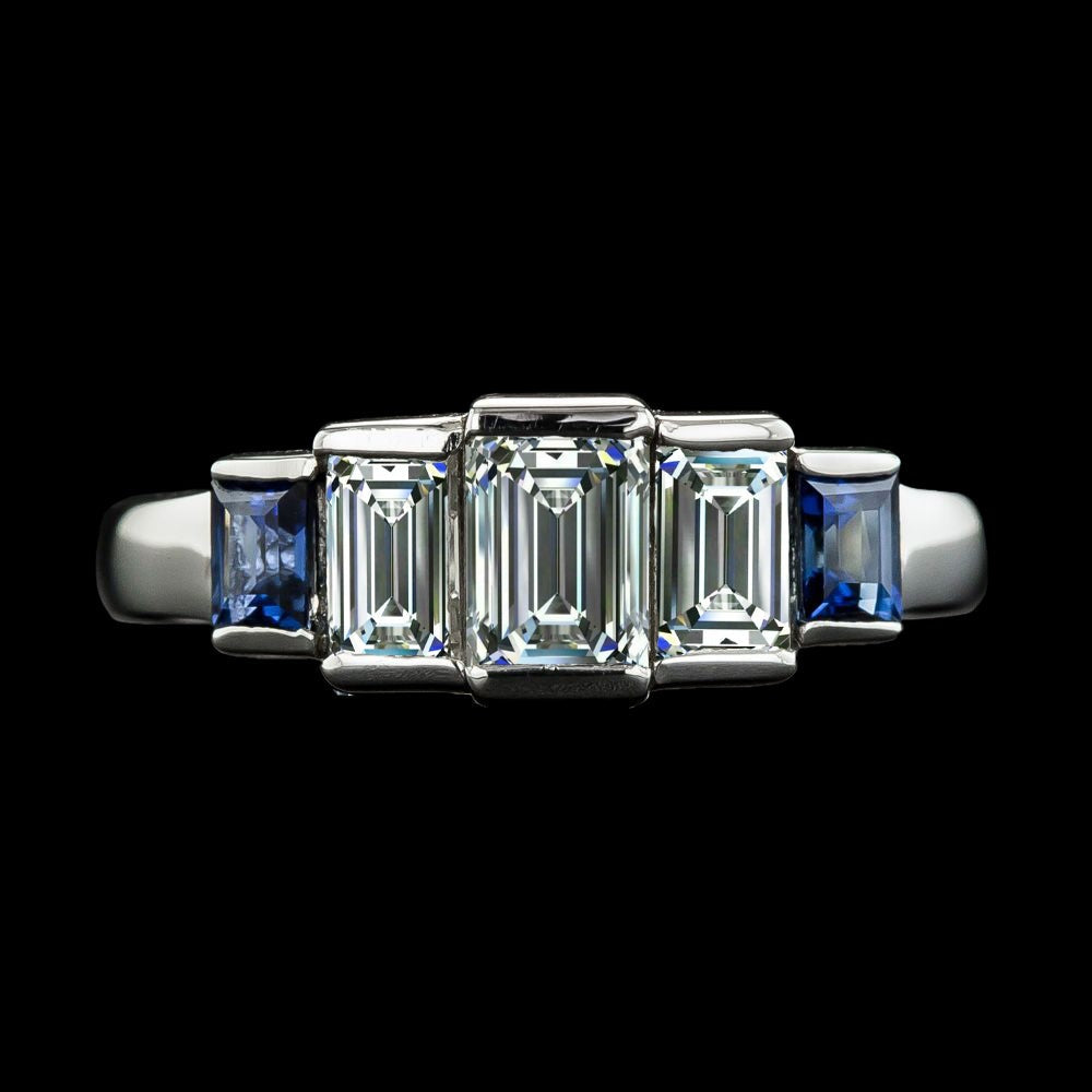 Lady’s Engagement Ring Real Emerald Diamond & Ceylon Sapphires 8 Carats - Engagement Ring-harrychadent.ca
