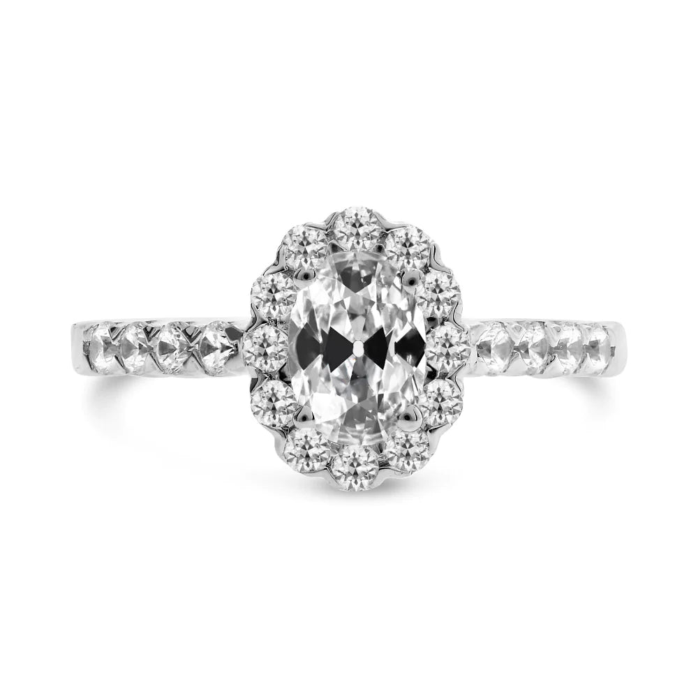Lady’s Halo Ring Round & Oval Old Miner Real Diamond 5 Carats 14K Gold