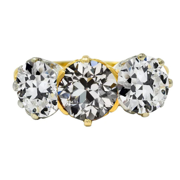 Lady’s Ring Round Old Mine Cut Real Diamond 3 Stone Gold 7.50 Carats