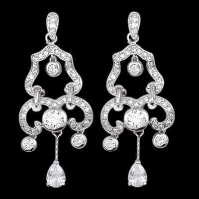 Like Edwardian Jewelry Chandelier Real Diamonds Earrings WG 1.75" Tall