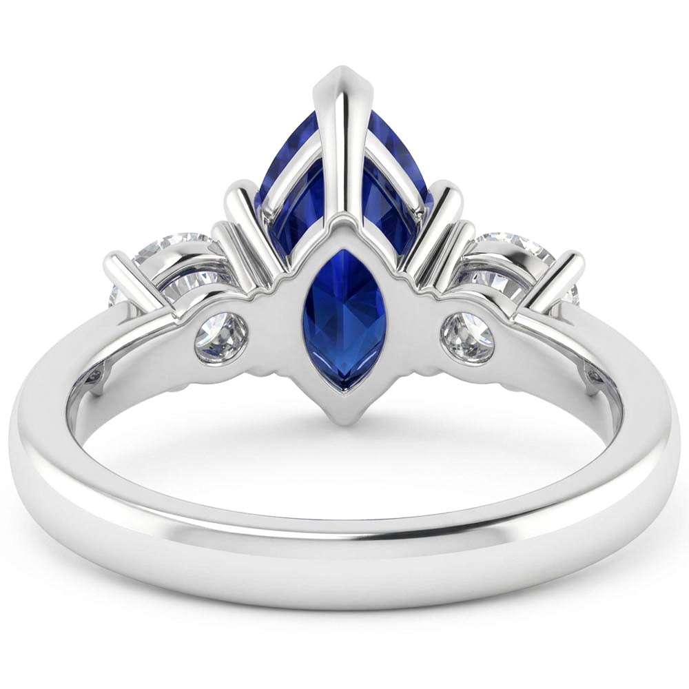 Marquise And Round Cut 2.50 Ct Sapphire And Natural Earth Mined Diamond ( Not Lab Grown )s Ring White Gold