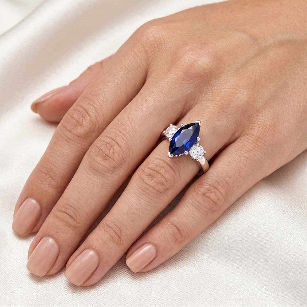 Marquise And Round Cut 2.50 Ct Sapphire And Natural Earth Mined Diamond ( Not Lab Grown )s Ring White Gold