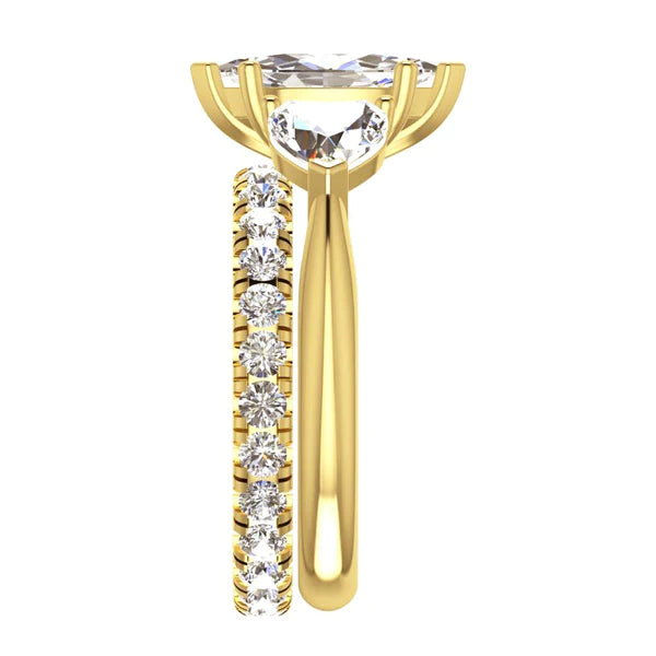 Marquise & Heart Real Diamond 3 Stone Ring & Gold Matching Band 3 Carats
