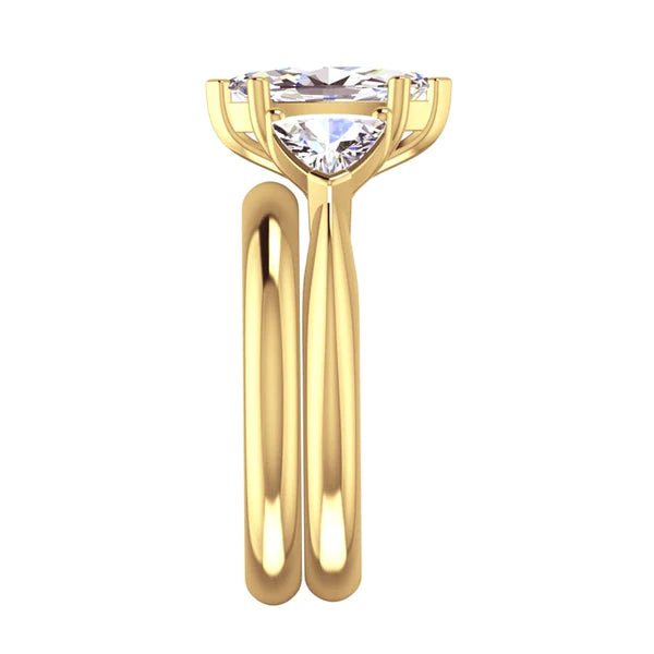 Marquise & Trillion Real Diamond Engagement Ring Set With Plain Band 2 Ct.