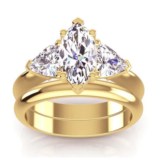 Marquise & Heart Real Diamond 3 Stone Ring & Gold Matching Band 3 Carats - Engagement Ring Set-harrychadent.ca
