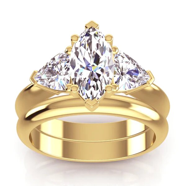 Marquise & Heart Real Diamond 3 Stone Ring & Gold Matching Band 3 Carats - Engagement Ring Set-harrychadent.ca