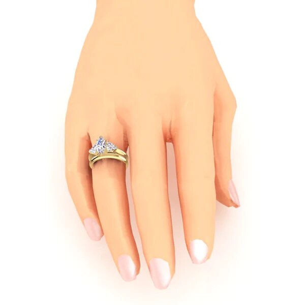 Marquise & Trillion Real Diamond Engagement Ring Set With Plain Band 2 Ct.