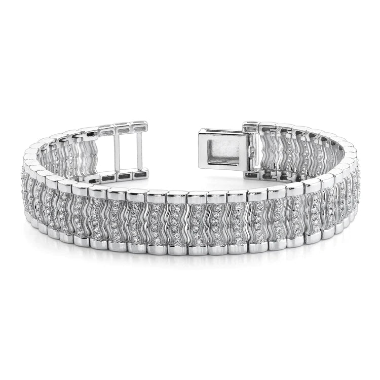 Men 14K White Gold Round Cut 6 Carats Natural Diamond Bracelet