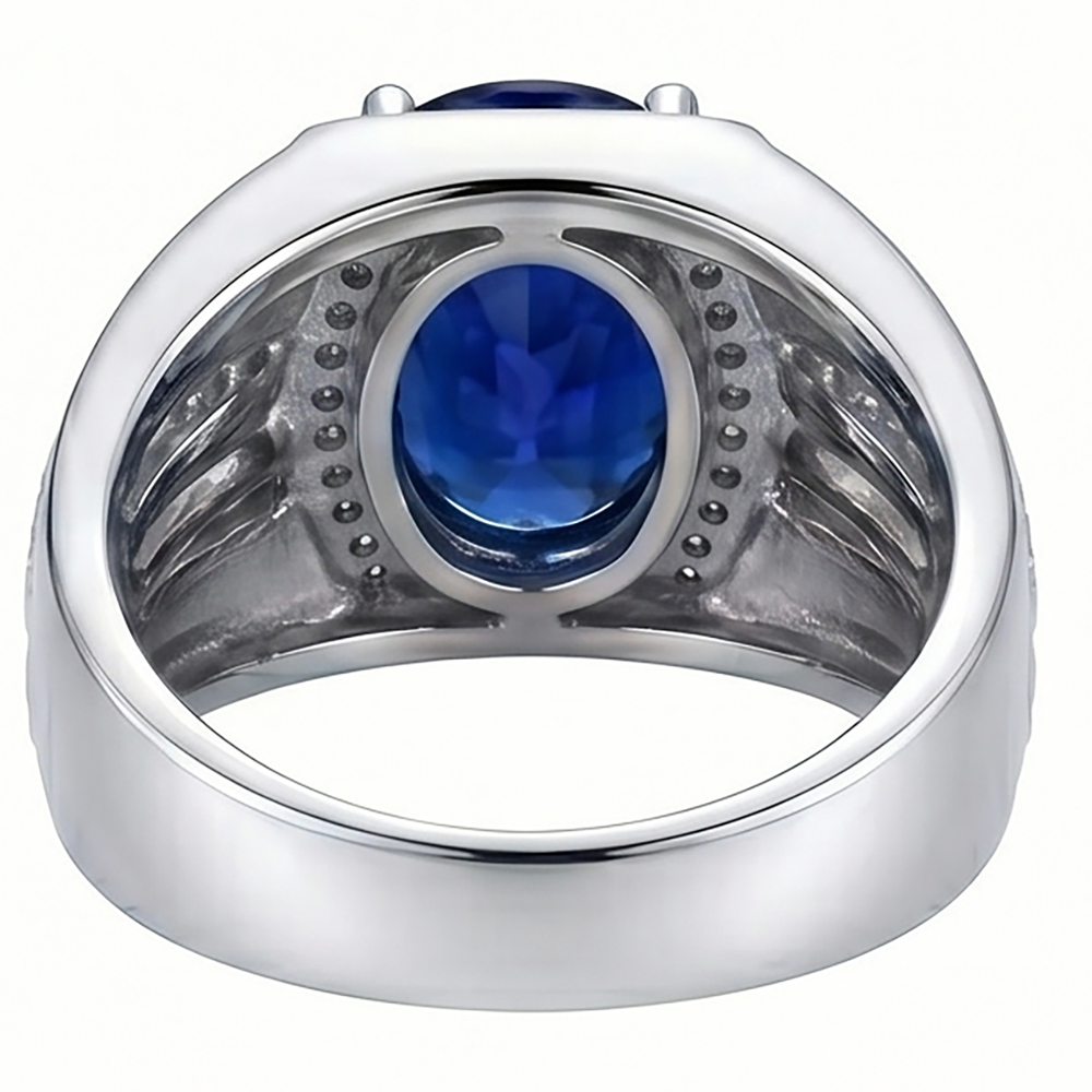 Men's Halo Ring 4 Carats Oval Natural Earth Mined Diamond ( Not Lab Grown ) & Blue Sapphire Jewelry 14K Gold
