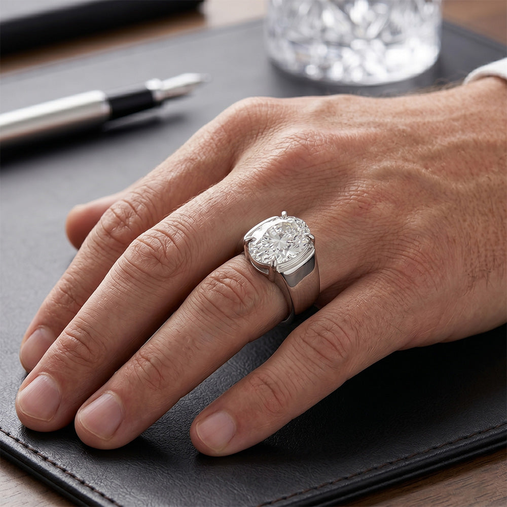 Men's Oval Fine Diamond Gentleman's Ring – 4 ct in 14K White Gold
