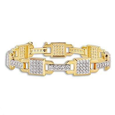 Men's Link Bracelet Small Real Round Cut 6.70 Carats Diamonds 14K YG