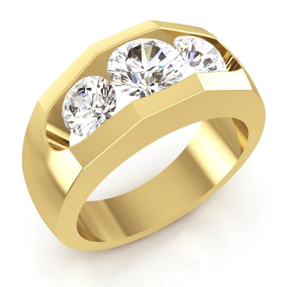 Men's Real Diamond Ring 3 Stone Gold 2 Carats