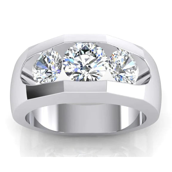 Men's Real Diamond Ring 3 Stone Gold 2 Carats