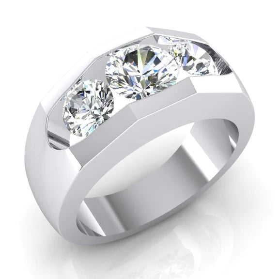 Men's Real Diamond Ring 3 Stone Gold 2 Carats