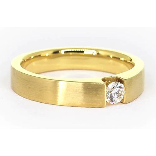 Men's Ring Yellow Gold 14K 0.75 Carats Real Diamond Tension Set