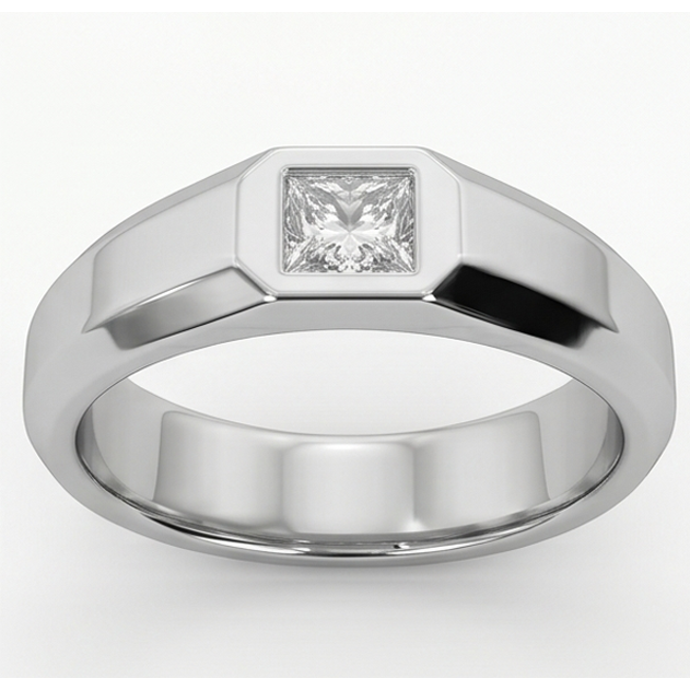 Mens Ring Princess Cut Natural Earth Mined Diamond ( Not Lab Grown ) White Gold