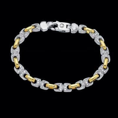 Mens Link Bracelet 3 Carats Genuine Round Diamond Two Tone Gold