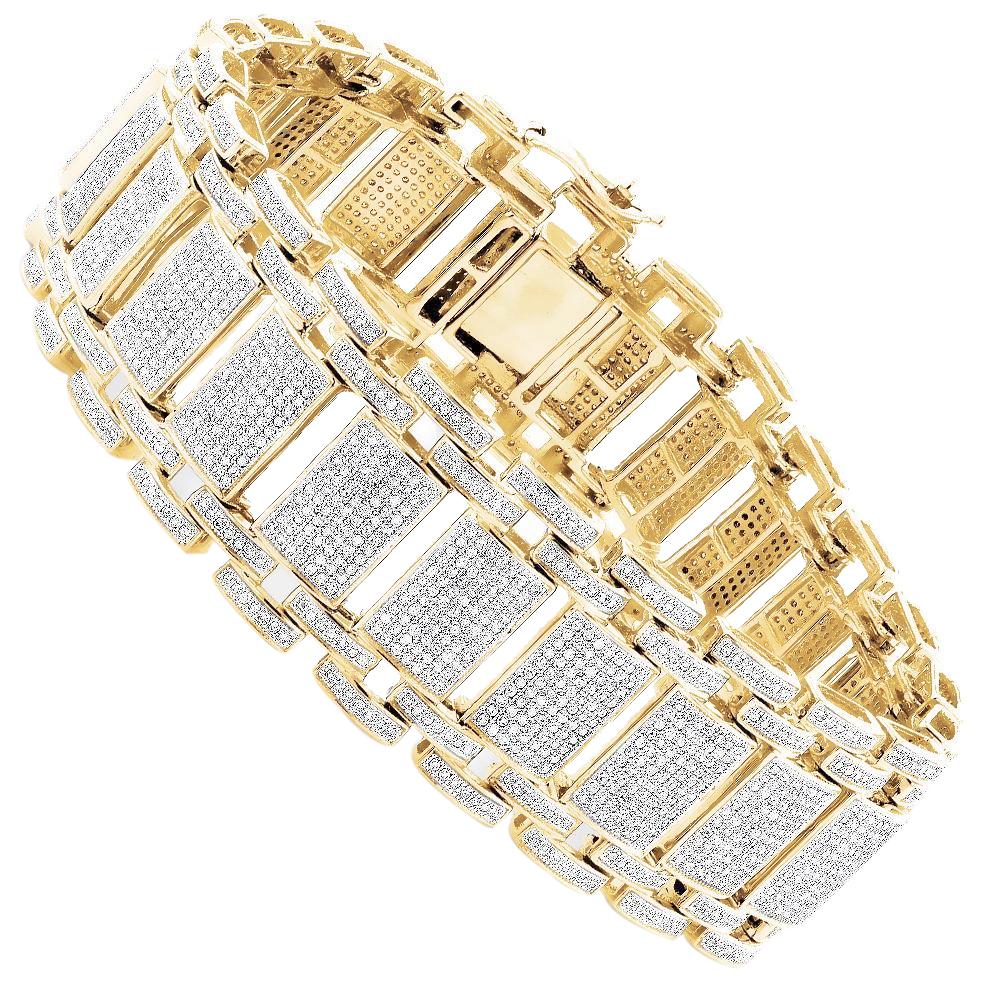 Mens Sparkling 14.50 Carats Real Diamonds Bracelet Gold Yellow 14K