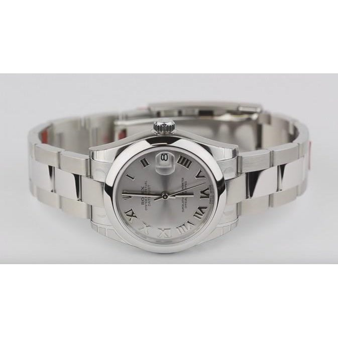 Midsize Rolexdatejust Watch White Roman Dial Oyster Bracelet Ss
