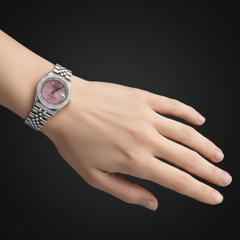 Midsize Rolex Ss Jubilee Bracelet Dj Watch Pink Diamond Dial Bezel P2