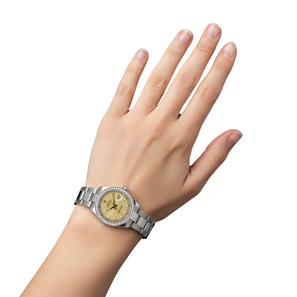 Midsize Rolex Stick Dial Ss Oyster Bracelet Diamond Bezel Watch P2