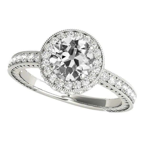 Miligrain Halo Ring Round Real Old European Diamond 4.75 Carats