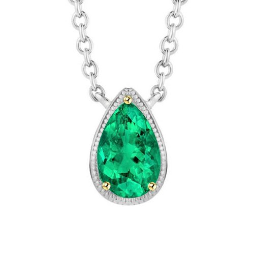 Earth-Mined Colombian Emerald Precious Stone Pendant 1.50 ct Two-Tone 14K Gold – main view