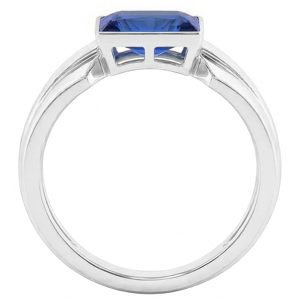 Natural 2 Carats Solitaire Womens Ring Princess Ceylon Sapphire Bezel Set