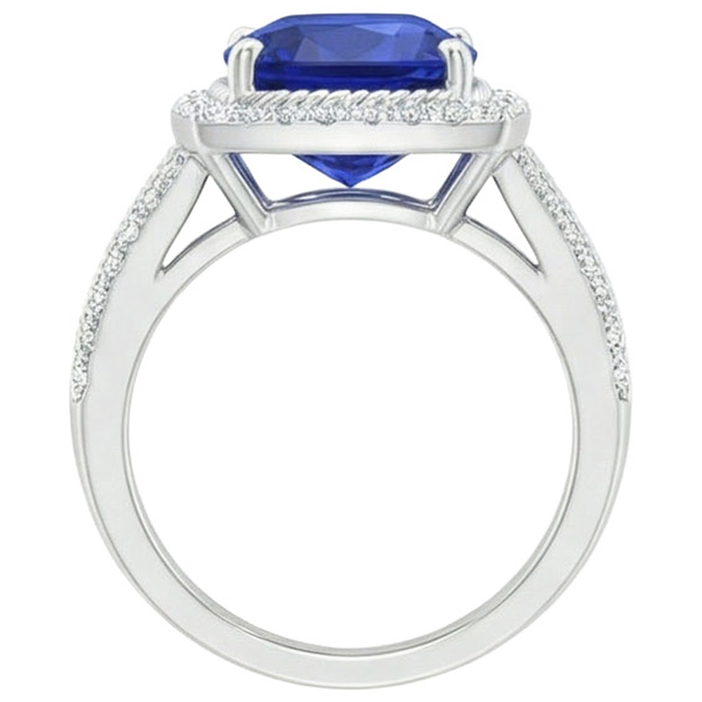 Natural Earth Mined Diamond ( Not Lab Grown ) And Sapphire Halo Engagement Ring 3.70 Carats White Gold 14K