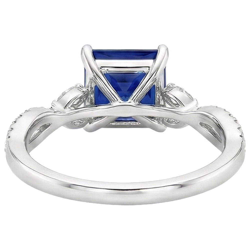 Natural Earth Mined Diamond ( Not Lab Grown ) Engagement Ring Princess Sri Lankan Sapphire & Accents 6 Carat