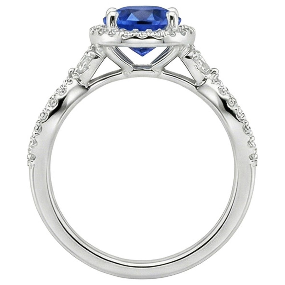 Natural Earth Mined Diamond ( Not Lab Grown ) Halo Jewelry Deep Blue Sapphire Split Shank Prong Set 3 Carats