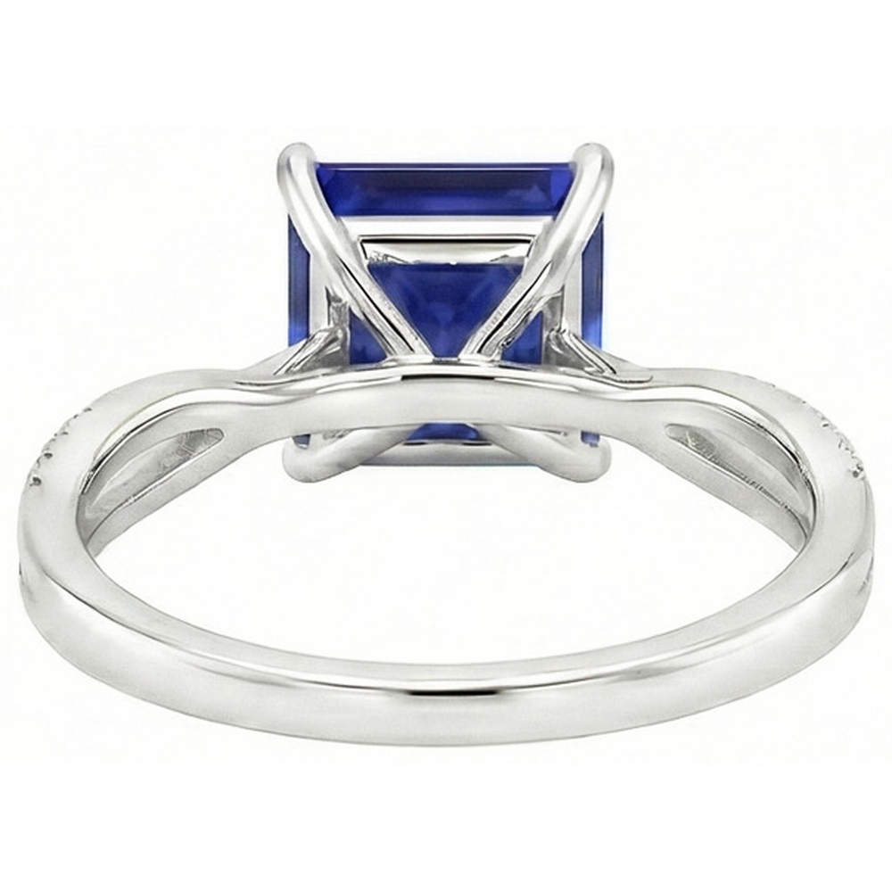 Natural Earth Mined Diamond ( Not Lab Grown ) Halo Ring Ceylon Sapphire 5.50 Carat Princess with Accents