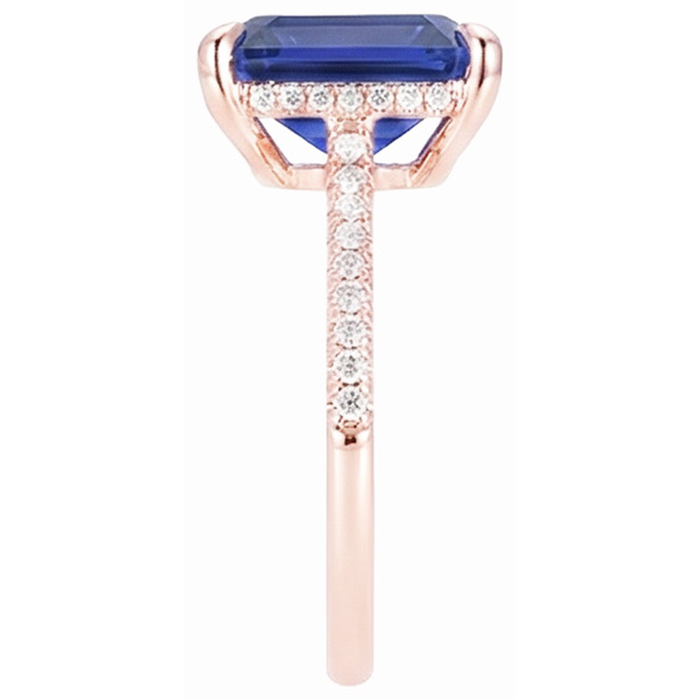 Natural Earth Mined Diamond ( Not Lab Grown ) Solitaire Ring Accents Emerald Cut Ceylon Sapphire 4.50 Carats