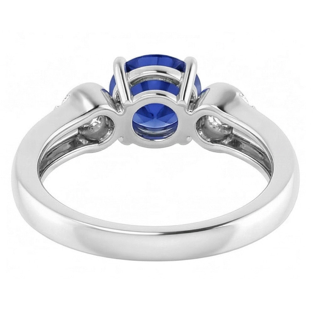 Natural Earth Mined Diamond ( Not Lab Grown ) 3 Stone Ring Sri Lankan Sapphire Round Cut 2.50 Carats