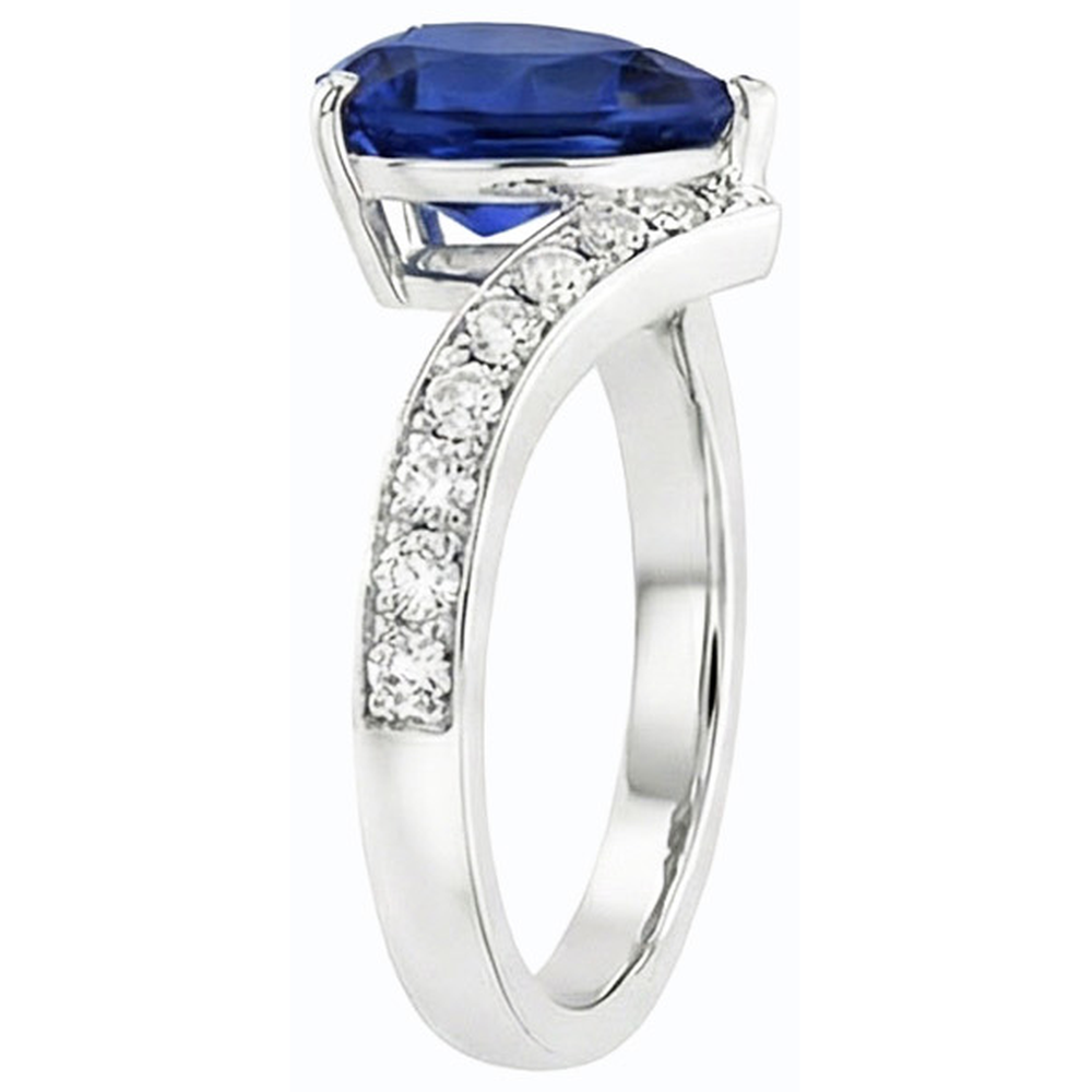 Natural Earth Mined Diamond ( Not Lab Grown ) Anniversary Ring Pear Ceylon Sapphire 4 Carats Ladies Jewelry