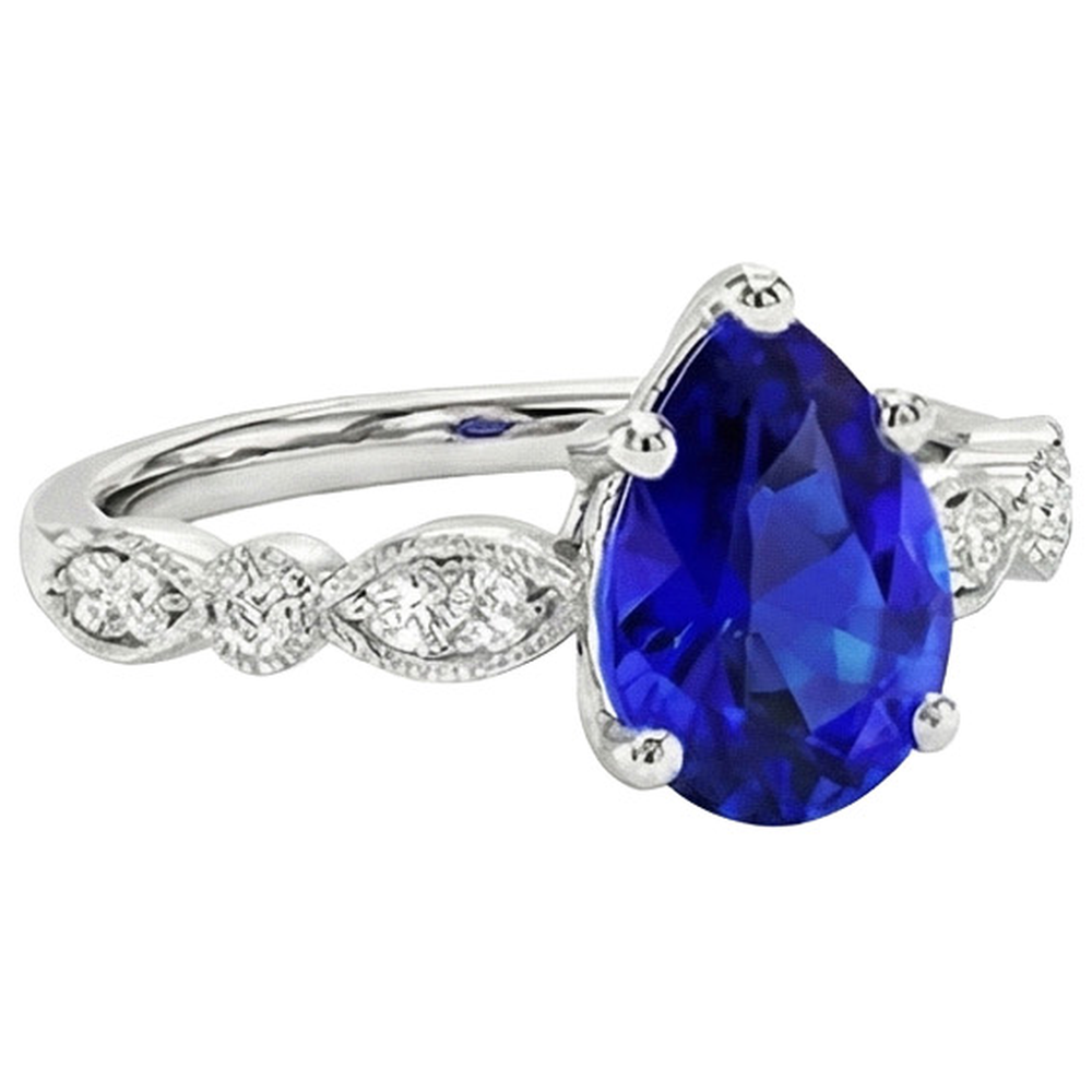 natural round sapphire 2.50ct ring on white background