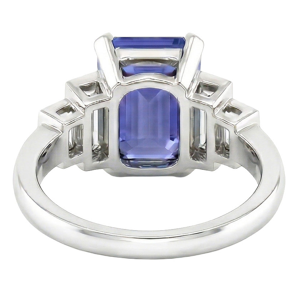 Natural Earth Mined Diamond ( Not Lab Grown ) Emerald Blue Sapphire With Baguette Accents Ring 3 Carats