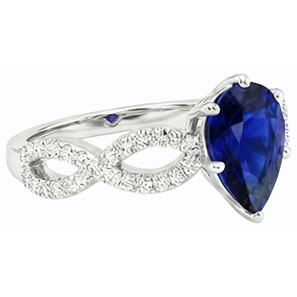 Natural Earth Mined Diamond ( Not Lab Grown ) Engagement Ring Pear Blue Sapphire 3 Carats Women’s Jewelry