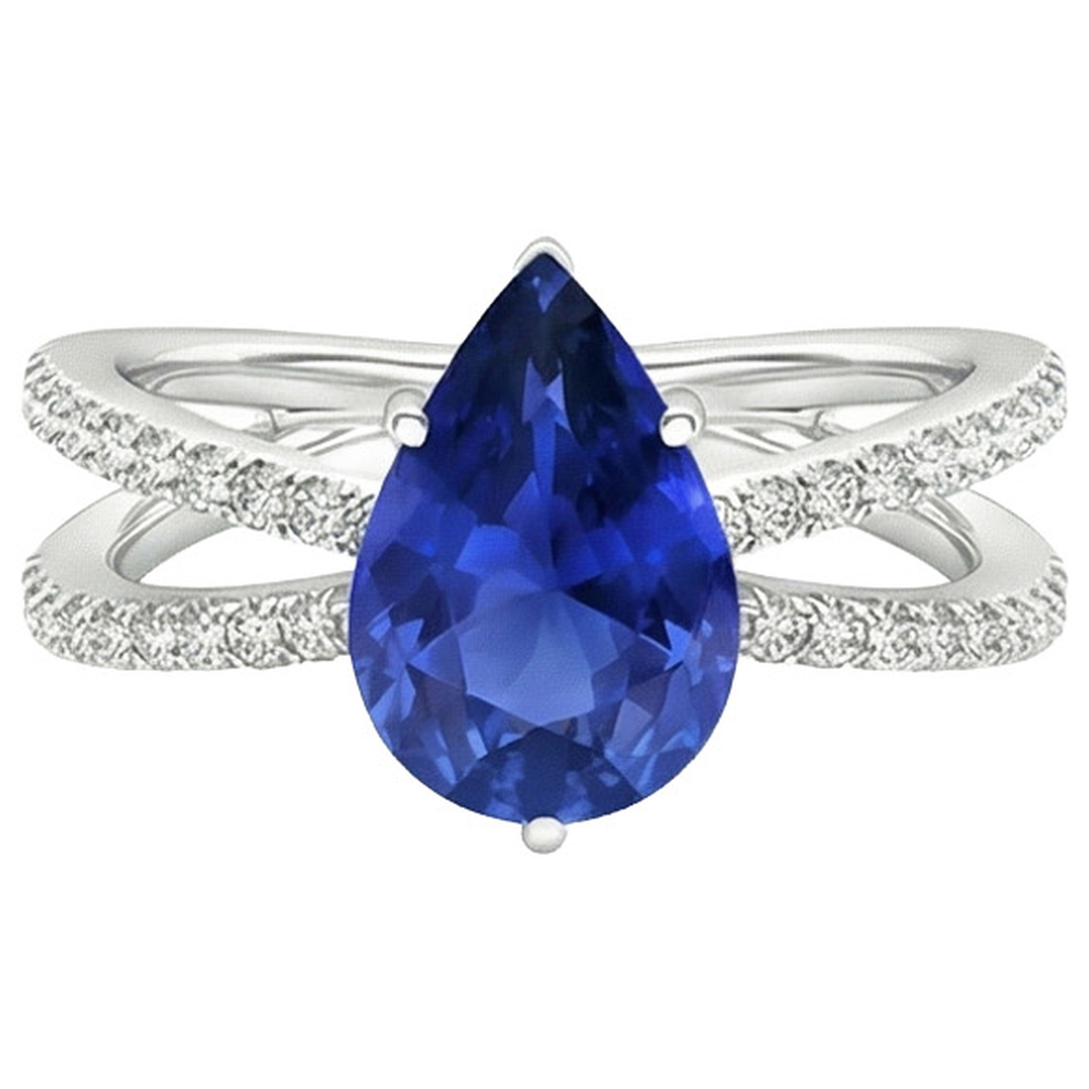 Natural Earth Mined Diamond ( Not Lab Grown ) Engagement Ring Pear Blue Sapphire 5 Carats Split Shank