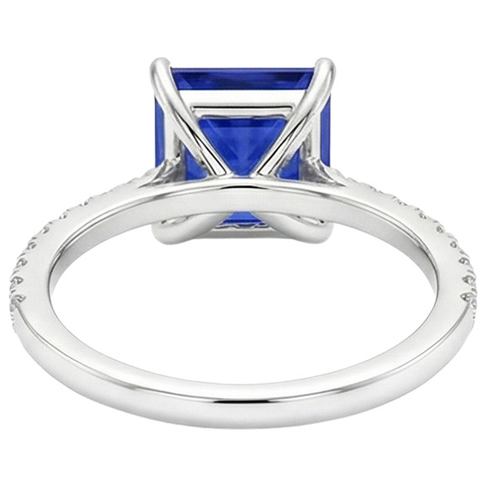 Natural Earth Mined Diamond ( Not Lab Grown ) Engagement Ring Princess Blue Sapphire Accented 5.50 Carats