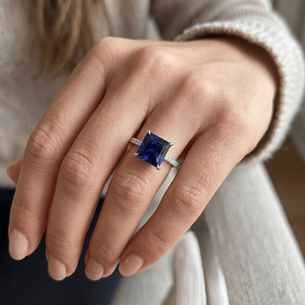 Natural Earth Mined Diamond ( Not Lab Grown ) Engagement Ring Princess Blue Sapphire Accented 5.50 Carats