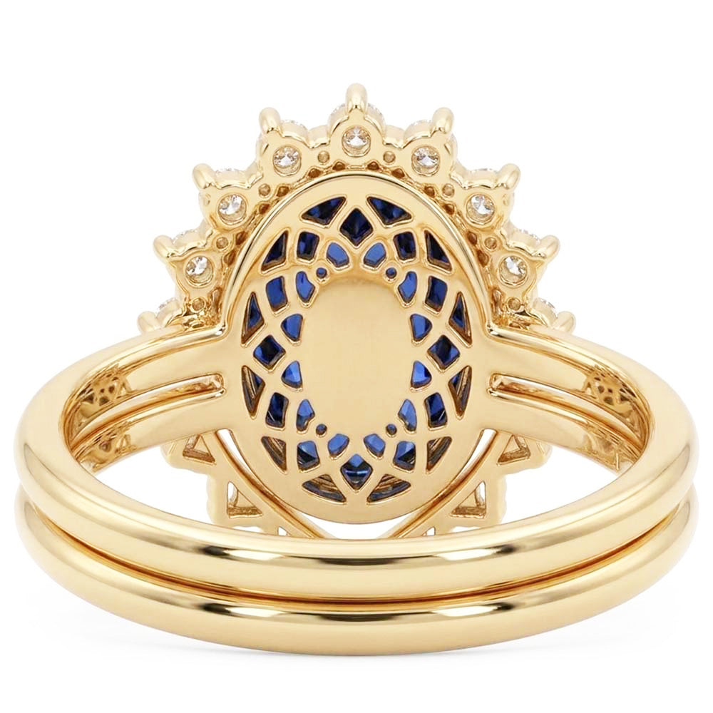 Natural Earth Mined Diamond ( Not Lab Grown ) Engagement Ring Set Bezel Set Blue Sapphire 3 Carats
